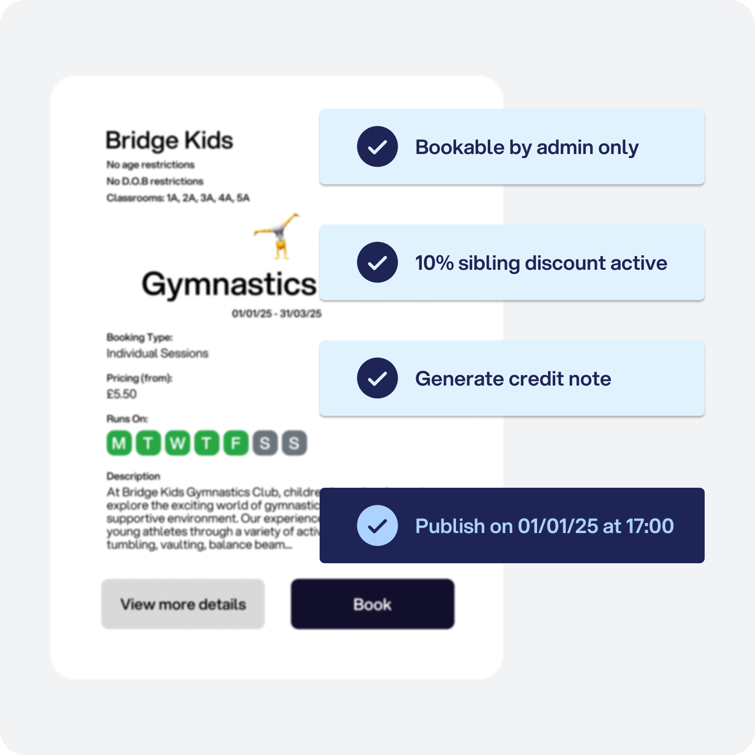 Set up your activities with extensive booking rules and settings in MagicBooking